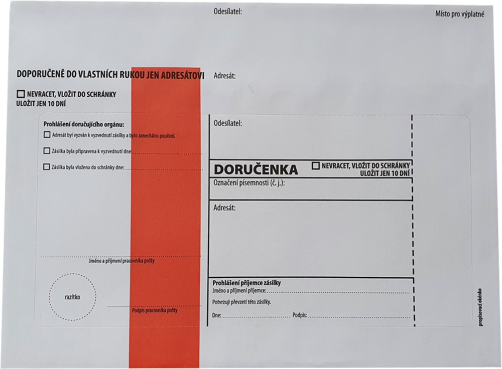 Obálka C5 doručenka červe NCR s poučením