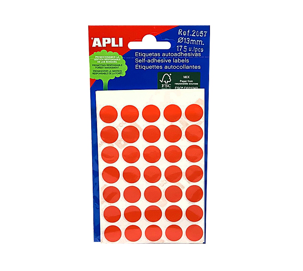 Samolepící etikety Apli kulaté 13mm červené 175 etiket