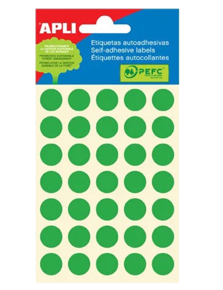 Samolepící etikety Apli kulaté 13mm zelené 175 etiket