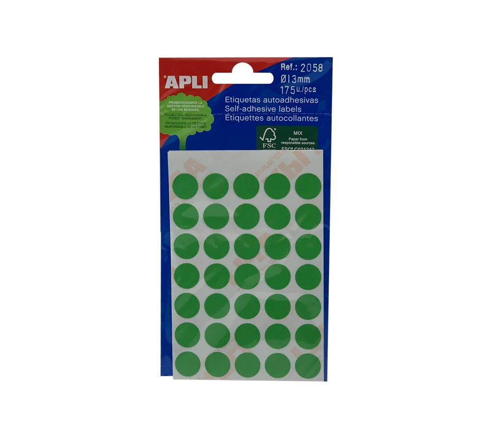 Samolepící etikety Apli kulaté 13mm zelené 175 etiket