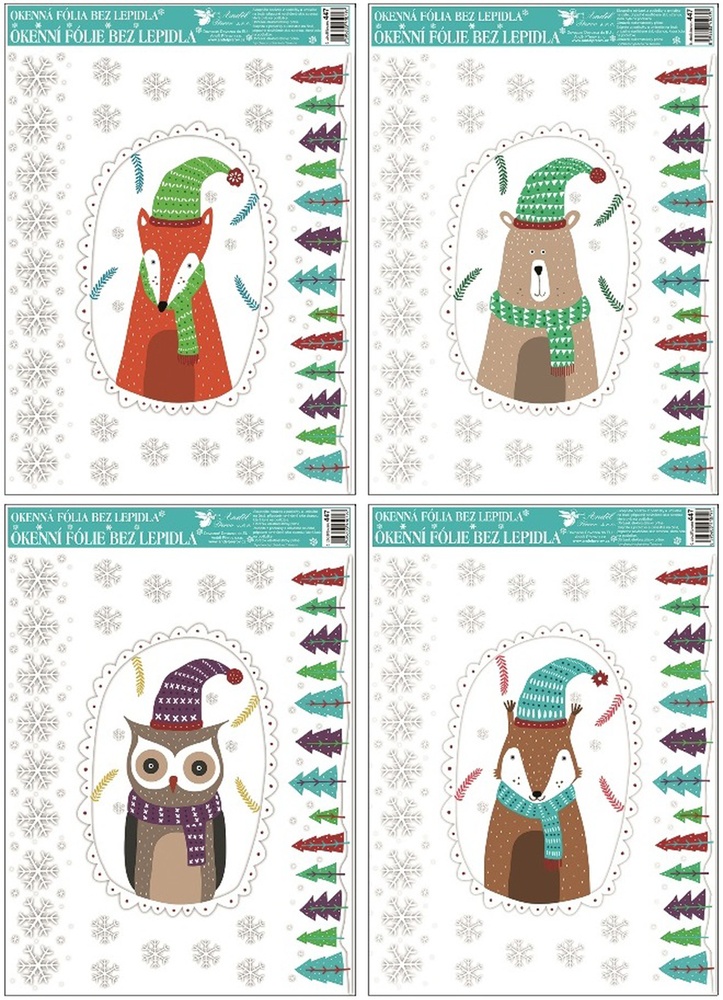 Vánoční okenní dekorace zvířátka 38x30cm