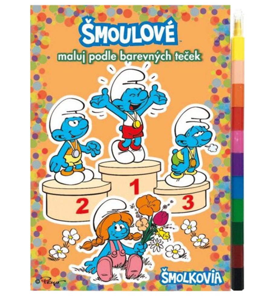 Maluj podle teček + MAXI voskovka - Šmoulové