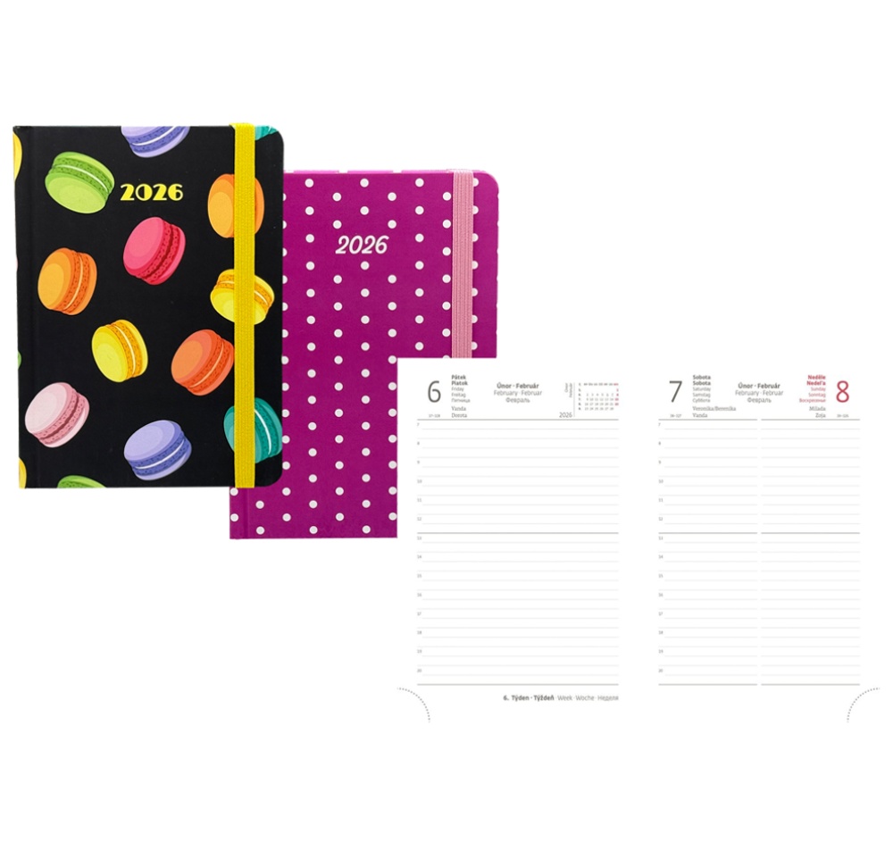 Diář B6 denní Vario s gumou mix motivů 2026