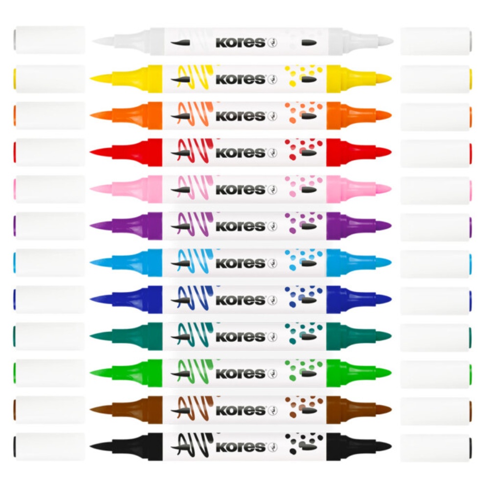 Akrylové popisovače Kores, oboustranný hrot 12 barev