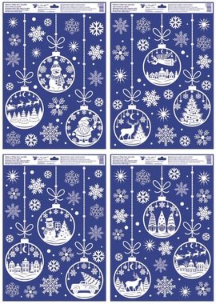 Vánoční okenní dekorace bílé baňky 35x50cm