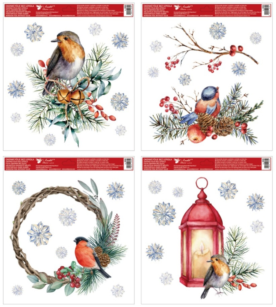 Vánoční okenní dekorace ptáci 30x33,5cm